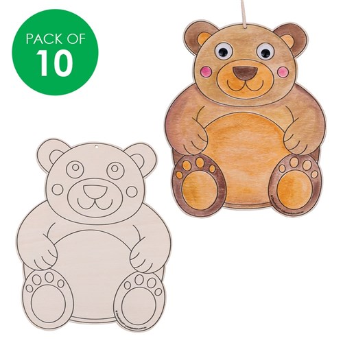 Printed Wooden Bear Shapes - Pack of 10