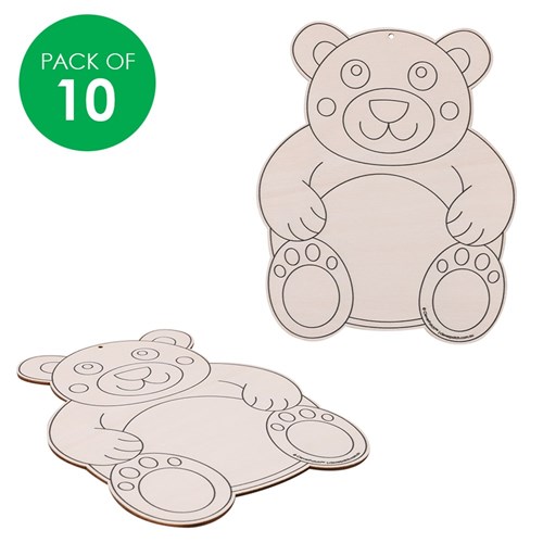 Printed Wooden Bear Shapes - Pack of 10