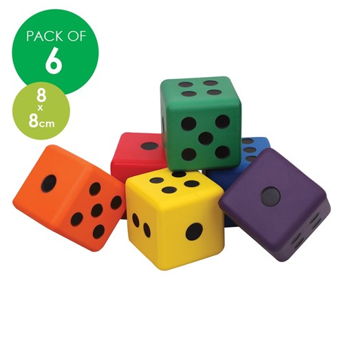 Large Foam Dice - 8cm - Pack of 6